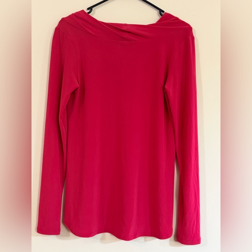 Sympli Women's 6 Top Blouse Draped Scoop Neck Long Sleeve Bright Pink Lagenlook - Picture 6 of 7